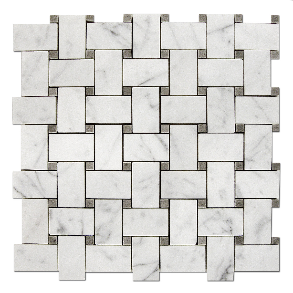Basket Weave Mosaic Bianco Carrara with Grey dots | Bayyurt Marble