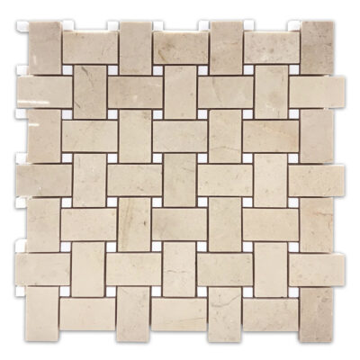 Crema Marfil Basket Weave with Thassos dots