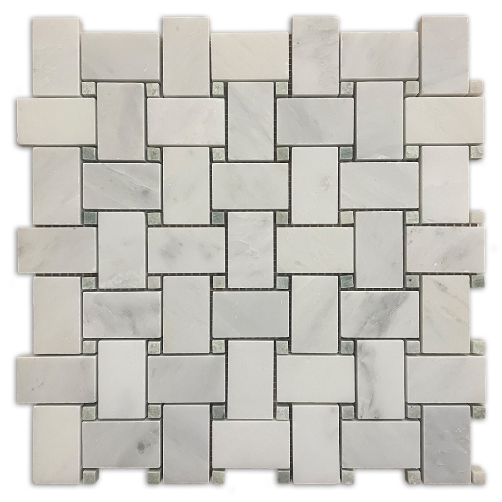 Statuary Calacatta Basket Weave with Ming Green Dots | Bayyurt Marble