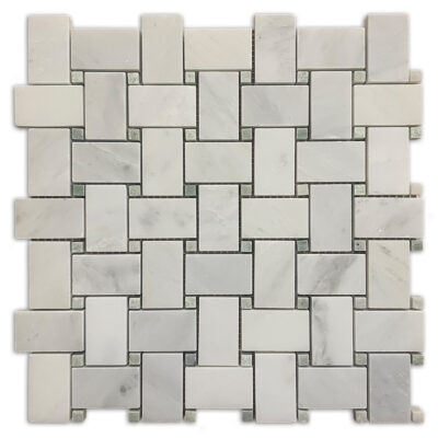 Statuary Calacatta Basket Weave with Ming Green Dots