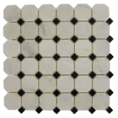 Statuary Calacatta Octagon Mosaic with Black dots