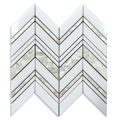 SC04 water jet marble mosaic, Thassos and Mother of Pearl